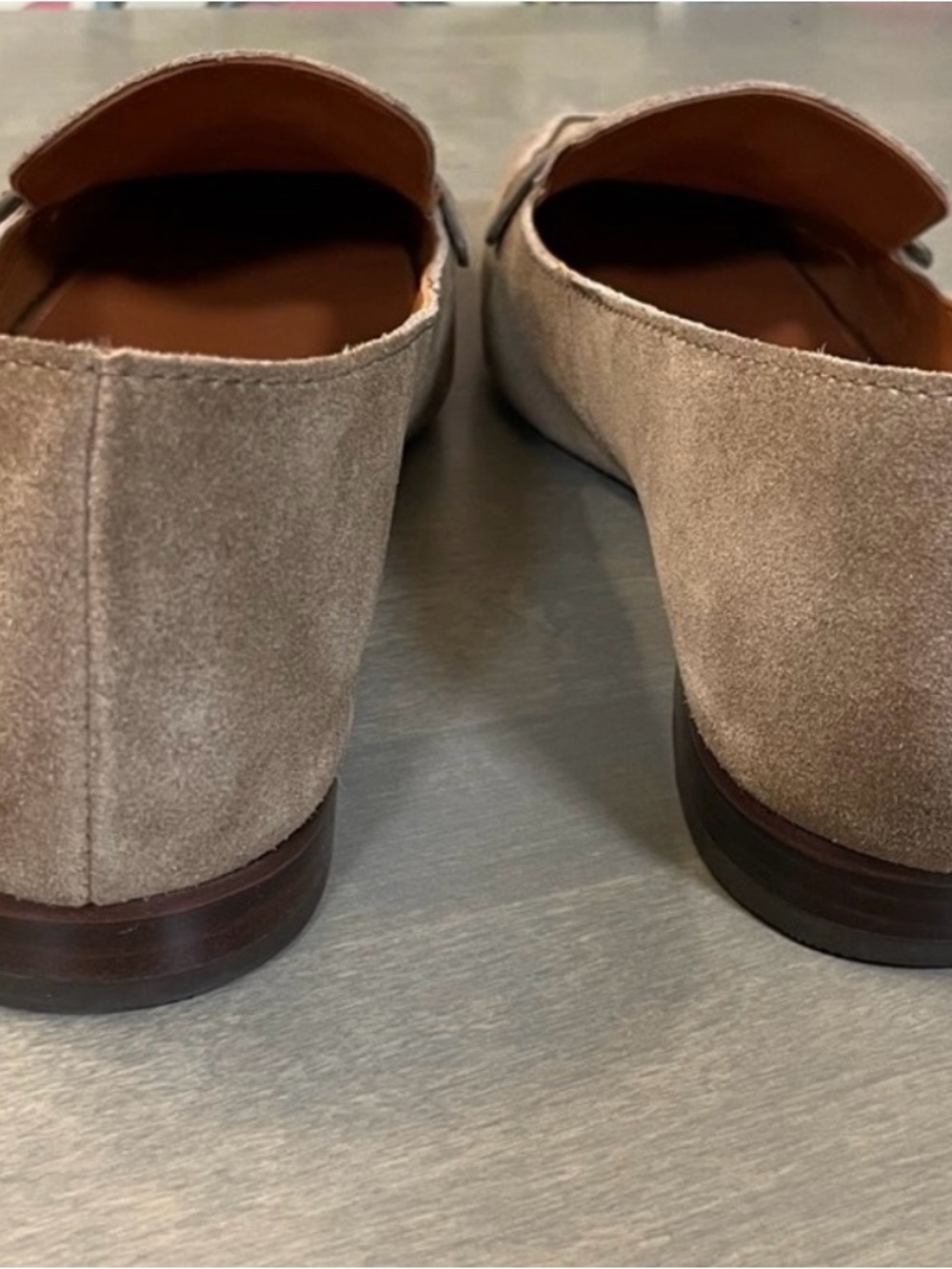 Tory Burch Taupe Suede Logo Medallion Loafers - Picture 4 of 8